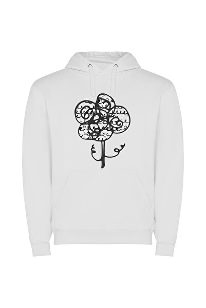 iLovePrints ''Elegant Floral Metal Sketch'' Φούτερ με κουκούλα σε χρώμα Λευκό