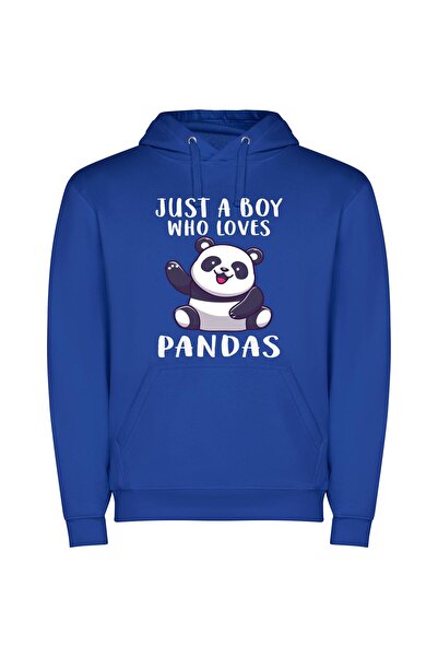 iLovePrints Panda Love: Just a Boy Φούτερ με κουκούλα σε χρώμα Μπλε