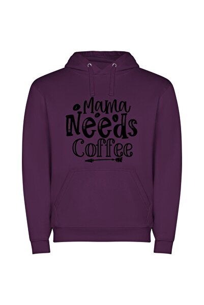iLovePrints Monochrome Mama's Coffee Craving Φούτερ με κουκούλα σε χρώμα Μωβ