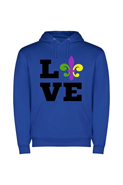iLovePrints Artful Black & White Love Φούτερ με κουκούλα σε χρώμα Μπλε