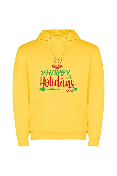 iLovePrints Festive Bell Sign Φούτερ με κουκούλα σε χρώμα Κίτρινο