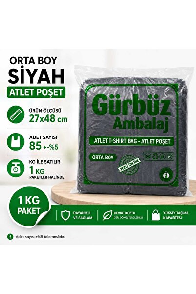 isopack siyah Atlet poşet Orta Boy grbz