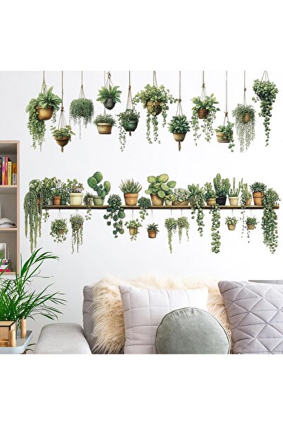Generic X Spring Green Plant Wall Stickers, 3D Potted Succulent Leaves Wall D...