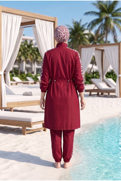 dilberfashion Premium Serisi Leopar Garnili 3lü Tesettür Mayo