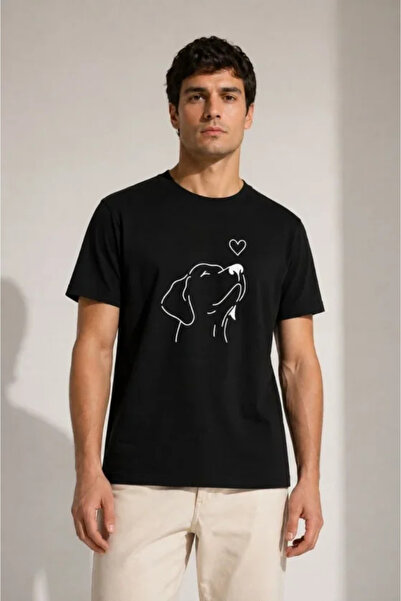 MODA ŞEHRİ Men's Minimal Printed T-Shirt with Dog Figure Short Sleeve Summer ...