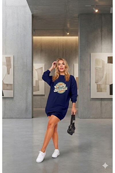 MODA ŞEHRİ    Women's Long Sleeve Crew Neck Lettered Viscose Two Thread Dress