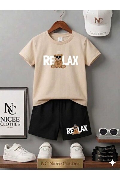 Leto Lykia Summer Children's T-Shirt Shorts Unisex (Relaxs Bear Printed)