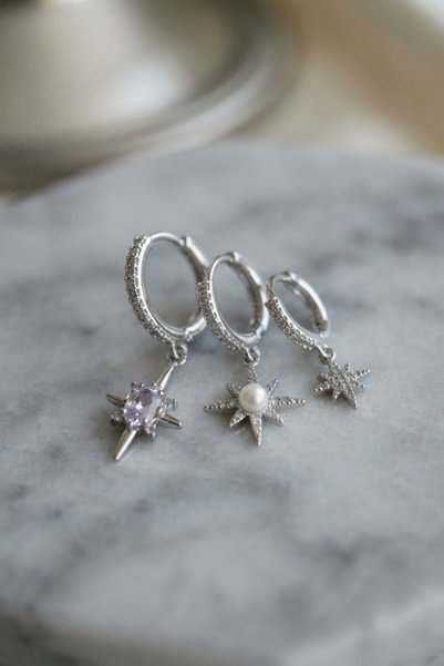 naque Set of 3 Earrings Silver Color Pole Star Model Tj-Bkp11949