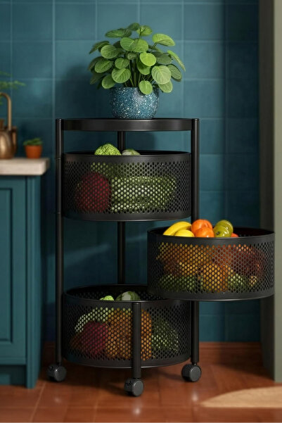 Cady One 3 Tier Rotating Kitchen Organizer, Metal Baskets Kitchen Storage Car...