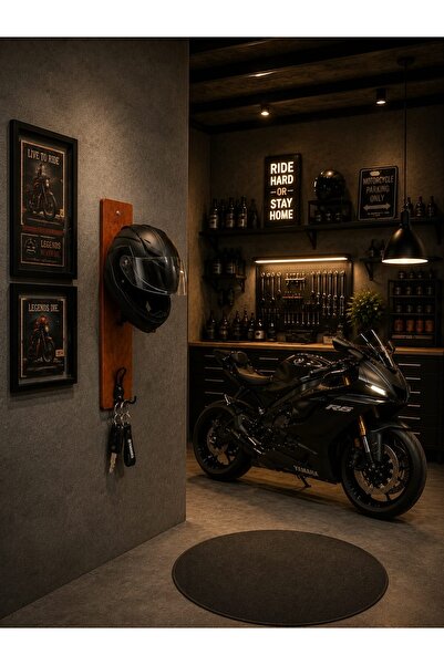 Kids Ahşap Motosiklet Kask Askılığı Duvar Tipi Kask Tutucu Anahtarlıklı
