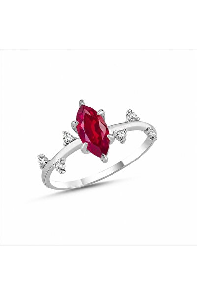 LA MİA FELİCİTA 925 Ayar Ruby Markiz Taşlı Pırlanta Tasarım Gümüş Yüzük