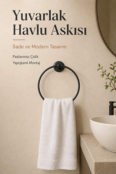 Flextail Halka Yapışkanlı Mat Siyah Yuvarlak Havluluk Banyo Askılığı Havluluğu Metal Paslanmaz Çelik