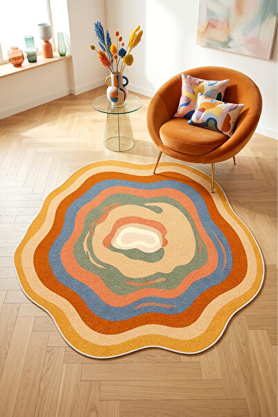 Decomia Home Dijital Kaymaz Yıkanabilir Renkli Yuvarlak Salon Halısı Çocuk Ha...