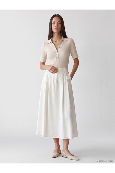 LC Waikiki Ecru Buttoned Flared Skirt