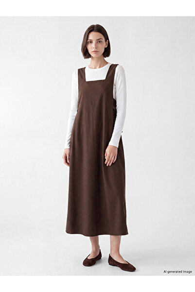 LC Waikiki Lcw Modest Brown Square Neck Gabardine Gilet Dress