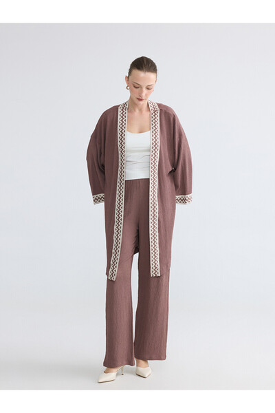 LC Waikiki Brown Textured Women's Trousers with Elastic Waist