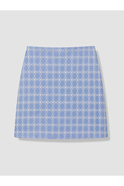 LC Waikiki Blue Waist Zipper Embroidered Mini Skirt