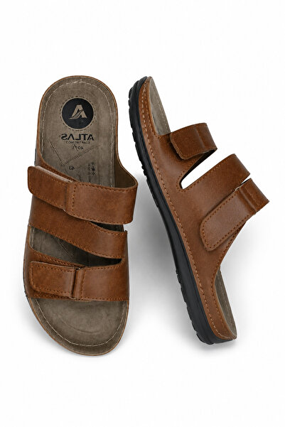 Generic Brand Slipper for Men, Leather Open Toe Slide with Cushioned Insole a...