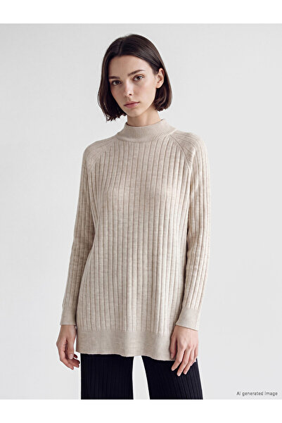 LC Waikiki Lcw Modest Beige Half Turtleneck Women's Knitwear Tunic