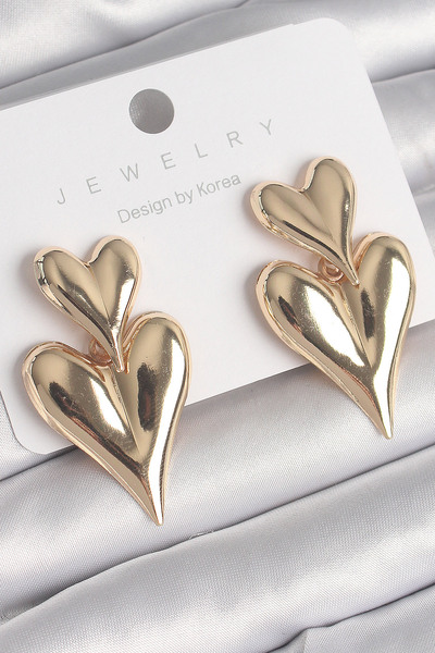 DMR Elegance Brass Gold Color Dangle Heart Model Women's Earrings