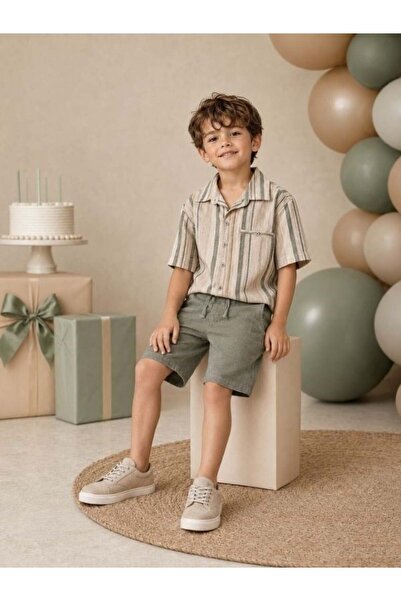 Zekids Πουκάμισο για αγόρια με μισό μανίκι και λινό σχέδιο