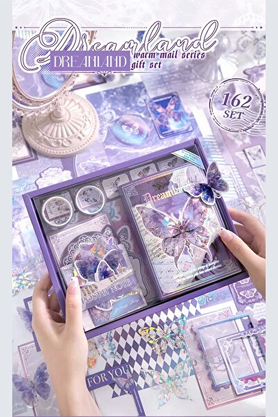 Buka Shops مجموعة سكراب بوك ودفتر يوميات مكونة من 162 قطعة بتصميم فراشة أرجوا...