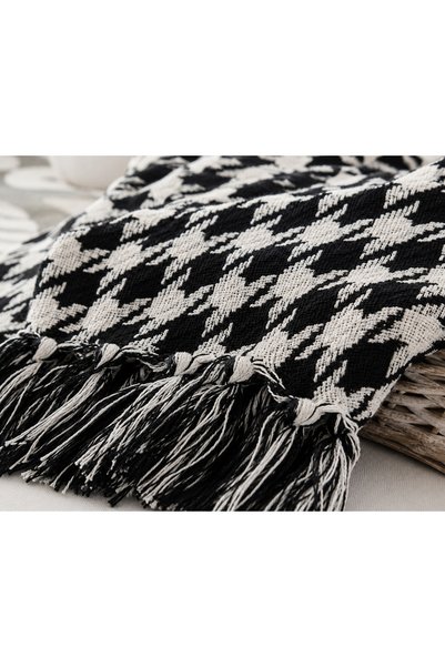 The Lorıen Atelıer Buldan Cotton Houndstooth Pattern Black Double Bedspread & Pique