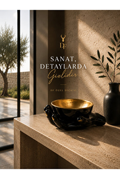 Doğa DF Özel Seçkisi Dekoratif El Formlu Siyah Seramik Kase | Altın İç Yüzey ...