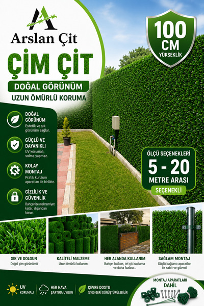 msy garden fenc 100 cm X 11 mt Çim Çit Bahçe Teli Yapay Çim Örgülü Bahçe Teli...