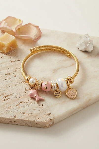 ARMÜZ Trex and Heart Pink Charm Bracelet