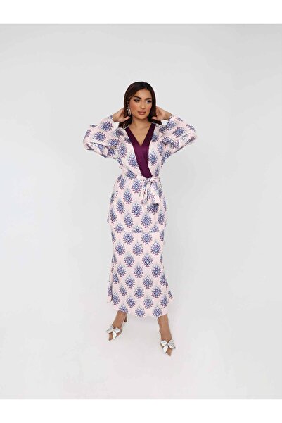 2TRENDY تنورة نسائية ميدي بطبعة هندسية لون أبيض وبنفسجي