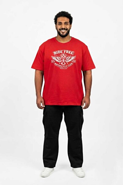 Gutty تي شيرت رجالي مطبوع باللون الأحمر 100% قطن مقاس كبير - 3XL 4XL 5XL 6XL ...