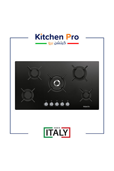 Dec Kitchenpro سطح غاز Kitchen Pro إيطالي مدمج 5 شعلات سيراميك أسود بشبك H.D ...