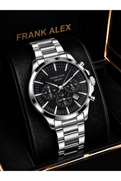 Frank Alex Dial with Stopwatch 2-Year Warranty Steel Strap 3 Atm Men's Wristw...