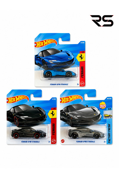 HOT WHEELS FERRARİ SF90 3 LÜ SET ( GRİ - LACİVERT - SİYAH )