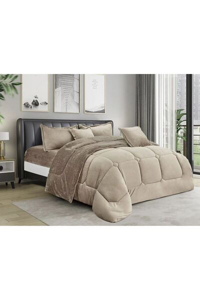 BIET ALMAFROSHAT 6-Piece Velvet-On-Fur Comforter Set with a Quilted Bedspread