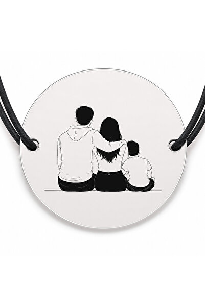 Simoshop Brățară argint 925 cu bănuț gravat familie cu un băiețel, șnur negru...