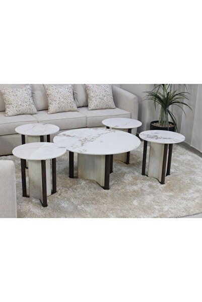 GLAMOURE HOME طقم طاولات خدمة وضيافة مودرن بتصميم متداخل وقواعد خشبية هندسية