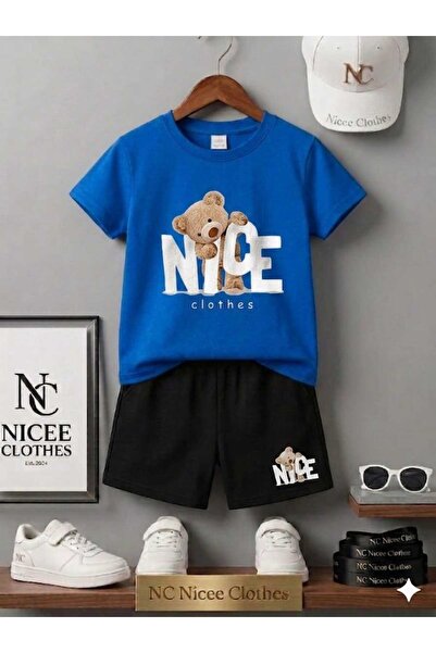 Leto Lykia Summer Children's T-Shirt Shorts Unisex (White with Nice Bear Print)