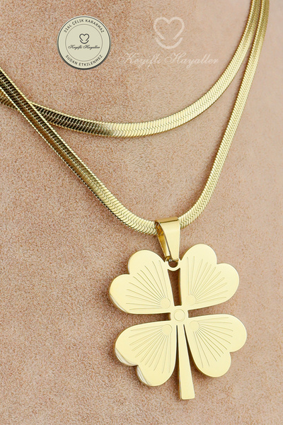 Keyifli Hayaller Steel Necklace - Steel Non-Tarnish Clover End Gold Jewelry Model Italian Chain Necklace 60+5cm