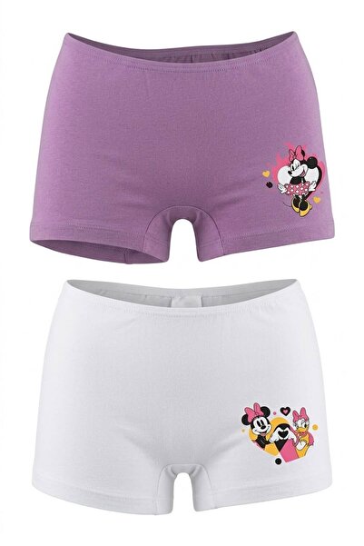Disney Lisanslı Minnie Mouse Kız Çocuk Boxer Külot 2'li Paket Pamuklu Boxer Ç...