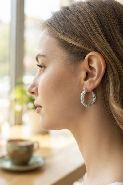 DMR Elegance Silver Color Full Zircon Stone Hoop Women's Earrings