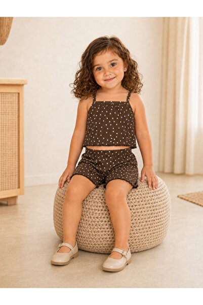 AKİF GİYİM Kız Bebek & Çocuk Alt Üst Krop Şort Takımı