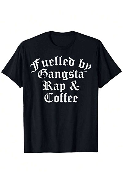 25W تي شيرت للرجال والنساء بطباعة "Fueled By Gangsta And Coffee" - قميص موسيق...