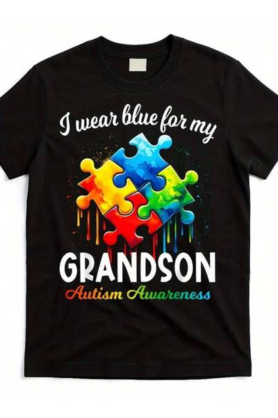 799 تي شيرت بتصميم قطعة بازل مطبوع عليها عبارة "I Blue My Grandson" - تصميم د...