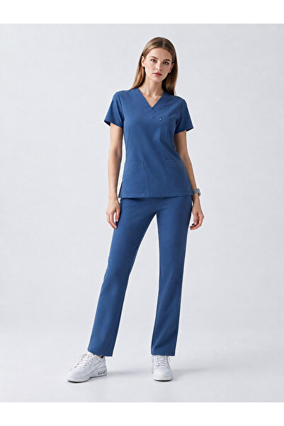 ÜÇAS UNIFORM PETROL BLUE LUX SCRUBS LİKRA TAKIM DOKTOR HEMŞİRE FORMASI