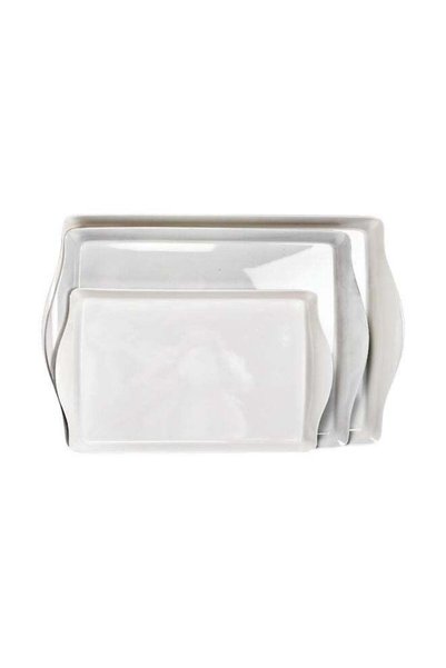 Trust 3-Piece Melamine Rectangular Serving Tray Set White, Small Size 40cm, Medium Size 45cm, Large Size 50cm