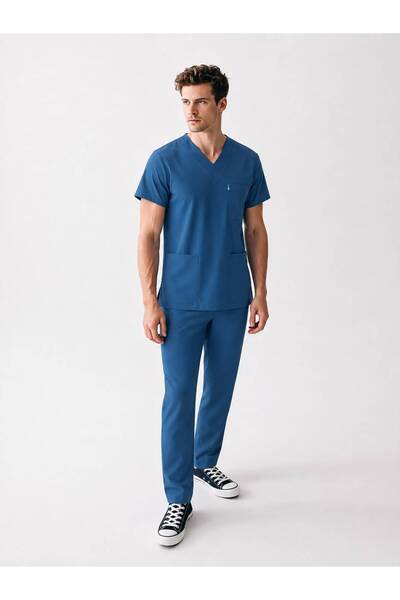ÜÇAS UNIFORM PETROL BLUE LUX SCRUBS LİKRA TAKIM DOKTOR HEMŞİRE FORMASI