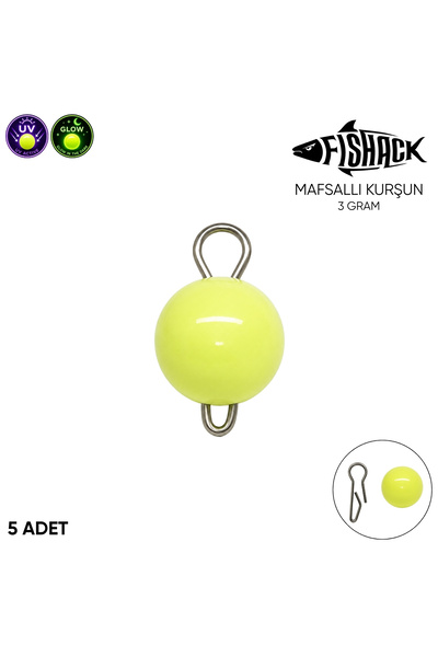 Fishack Mafsallı Kurşun - Hareketli İğne Kurşunu - UV Yeşil - 5'li Paket - 3 ...