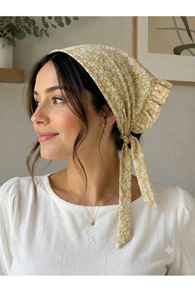 Mufincollection Cotton Poplin Floral Patterned Triangular Women's Bandana wit...
